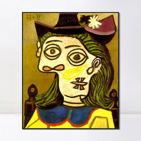 INVIN ART Framed Canvas Giclee Print Art 1939 Woman's head with purple hat by Pablo Picasso Wall Art Living Room Home Office Decorations