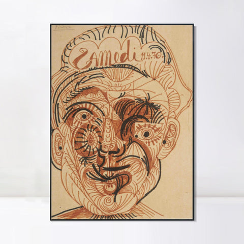 INVIN ART Framed Canvas Giclee Print Art Man's head#1 by Pablo Picasso Wall Art Living Room Home Office Decorations