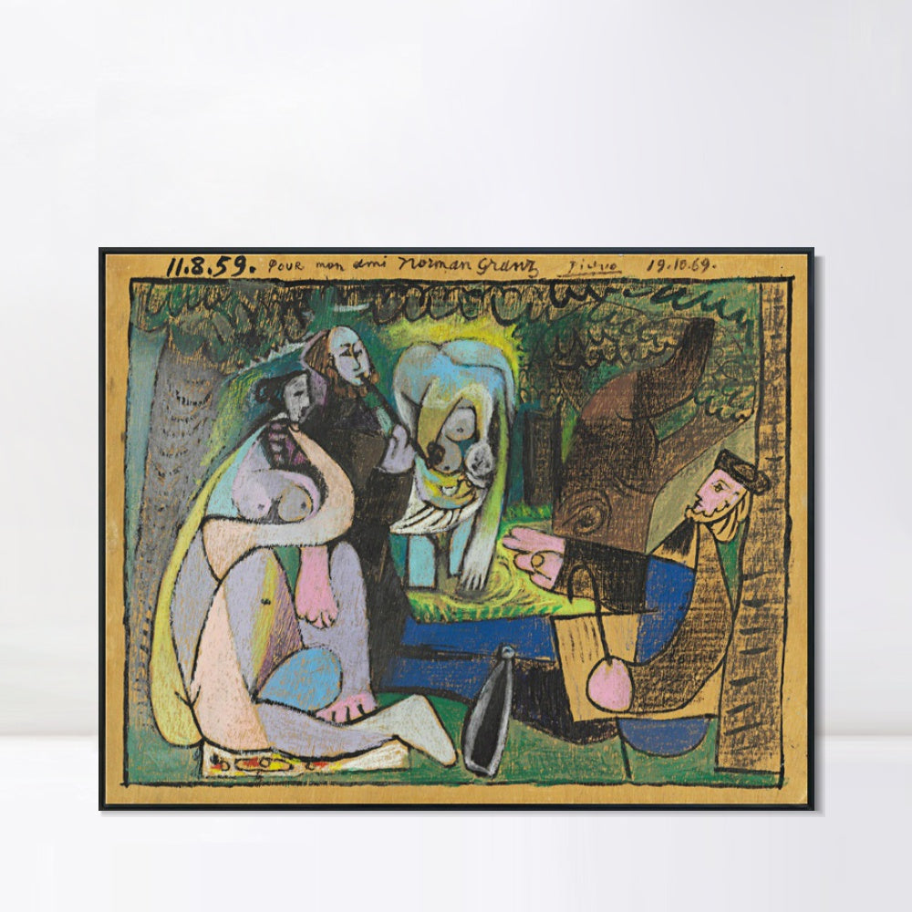 INVIN ART Framed Canvas Giclee Print Art 1960 Desert on the grass (Manet) by Pablo Picasso Wall Art