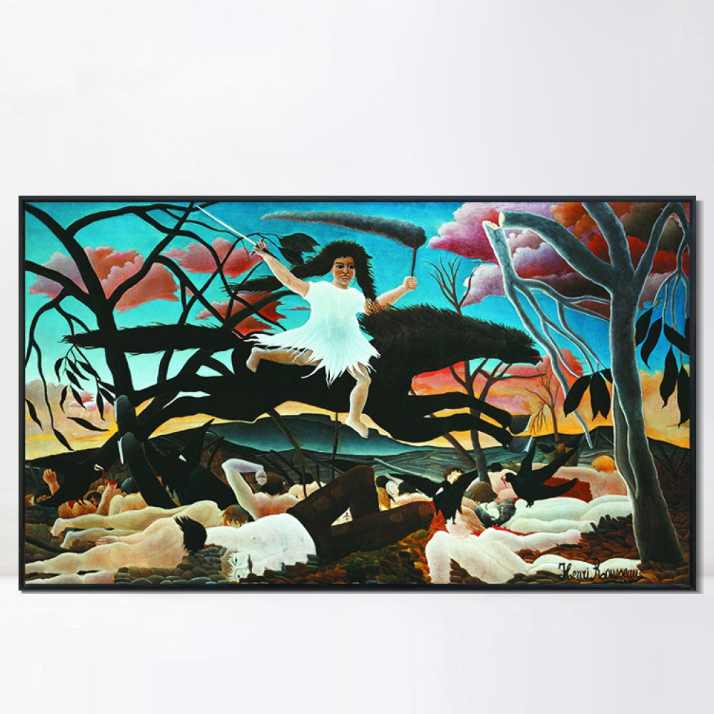 INVIN ART Framed Canvas Giclee Print Art War or the Ride of Discord by Henri Rousseau Wall Art