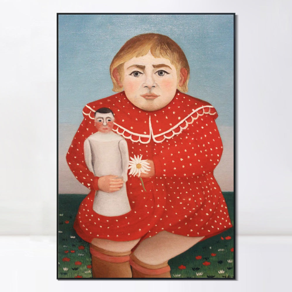 INVIN ART Framed Canvas Giclee Print Art The Girl with a Doll,1905 by Henri Rousseau Wall Art