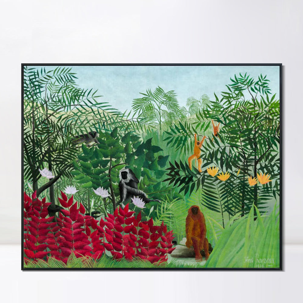 INVIN ART Framed Canvas Giclee Print Art Tropical Forest Monkeys by Henri Rousseau Wall Art