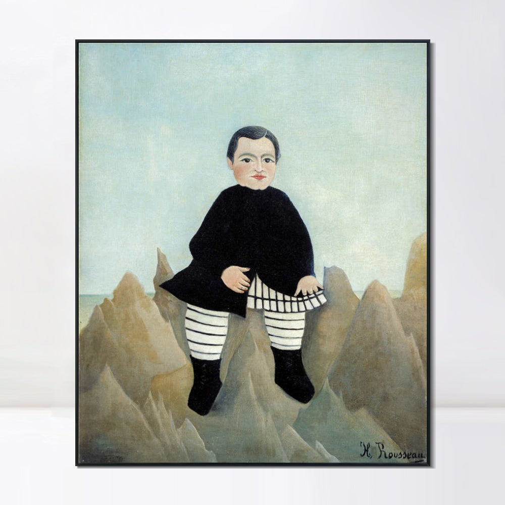 INVIN ART Framed Canvas Giclee Print Art Boy On The Rocks 1897 by Henri Rousseau Wall Art Living Room Home Office Decorations