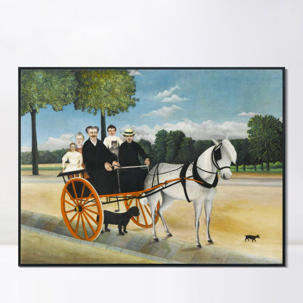 INVIN ART Framed Canvas Giclee Print Art The Horse-Drawn Carriage of Father Junier,1908 by Henri Rousseau Wall Art