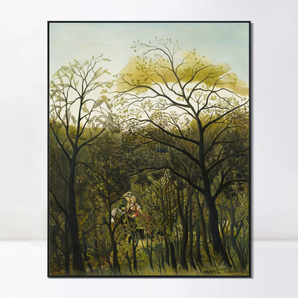 INVIN ART Framed Canvas Giclee Print Art Rendez Vous in the Forest by Henri Rousseau Wall Art