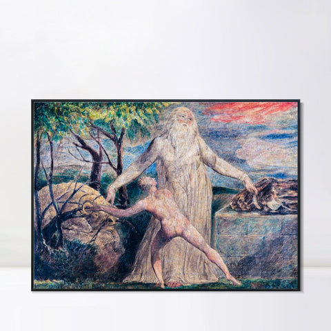 INVIN ART Framed Canvas Giclee Print Art Abraham and Isaac by William Blake Wall Art Living Room Home Office Decorations