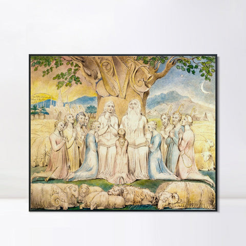 INVIN ART Framed Canvas Giclee Print Art Job and His Family by William Blake Wall Art Living Room Home Office Decorations