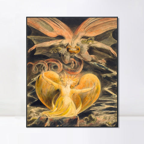 INVIN ART Framed Canvas Giclee Print Art Great RED Dragon Woman Clothed Sun by William Blake Wall Art Living Room Home Office Decorations