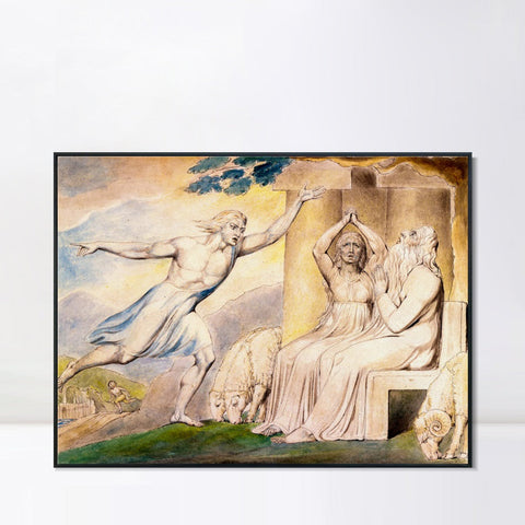 INVIN ART Framed Canvas Giclee Print Art The Messengers Tell Job of His Misfortunes by William Blake Wall Art Living Room Home Office Decorations