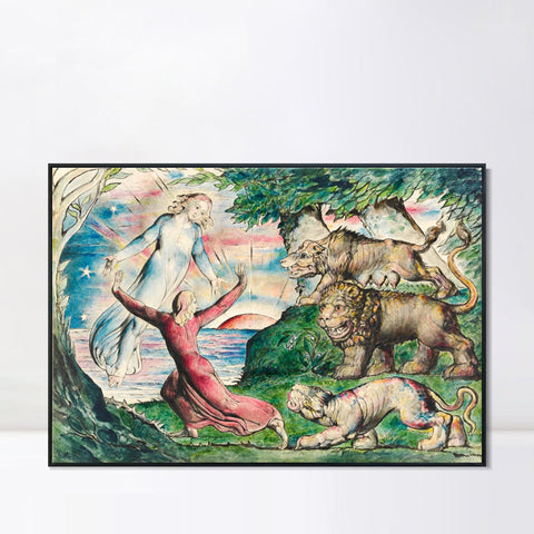 INVIN ART Framed Canvas Giclee Print Art Dante Running from The Three Beasts by William Blake Wall Art Living Room Home Office Decorations