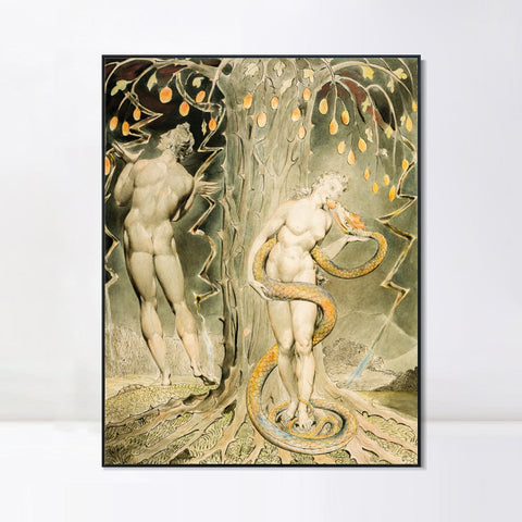 INVIN ART Framed Canvas Giclee Print Art The Temptations and Fall of eve by William Blake Wall Art Living Room Home Office Decorations