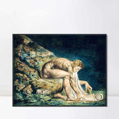 INVIN ART Framed Canvas Giclee Print Art Isaac Newton by William Blake Wall Art Living Room Home Office Decorations