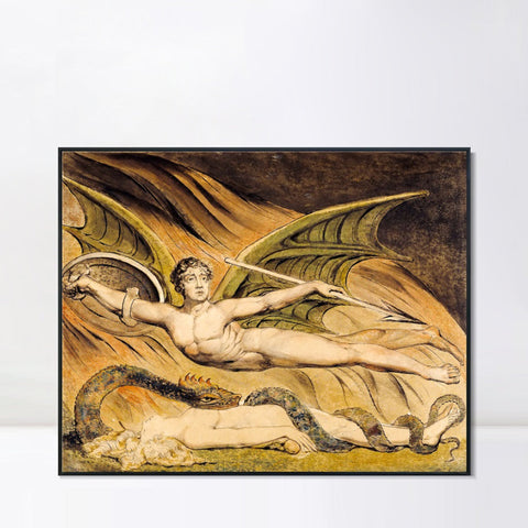 INVIN ART Framed Canvas Giclee Print Art Satan Exulting over Eve by William Blake Wall Art Living Room Home Office Decorations