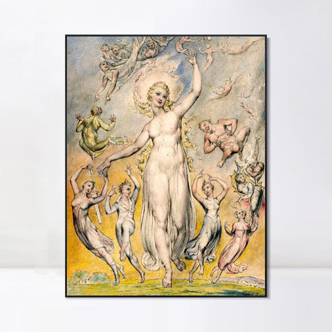 INVIN ART Framed Canvas Giclee Print Art Series#067 by William Blake Wall Art Living Room Home Office Decorations