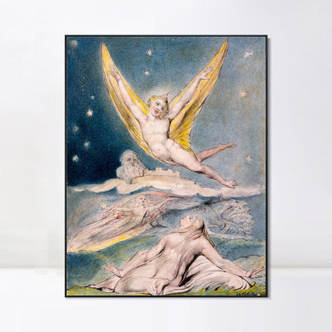 INVIN ART Framed Canvas Giclee Print Art Night Startled by William Blake Wall Art Living Room Home Office Decorations