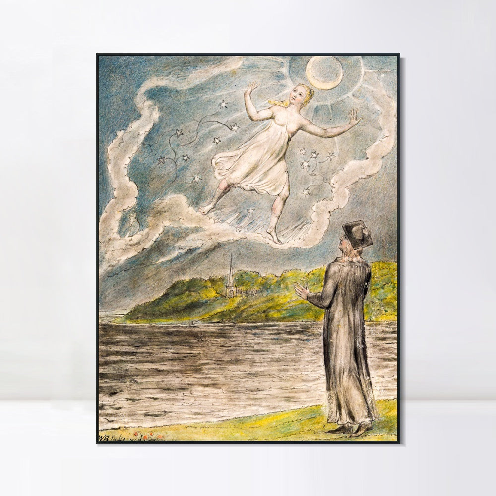 INVIN ART Framed Canvas Giclee Print Art The Wandering Moon by William Blake Wall Art