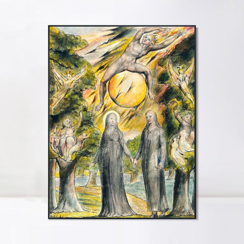 INVIN ART Framed Canvas Giclee Print Art The Sun in His Wrath by William Blake Wall Art Living Room Home Office Decorations
