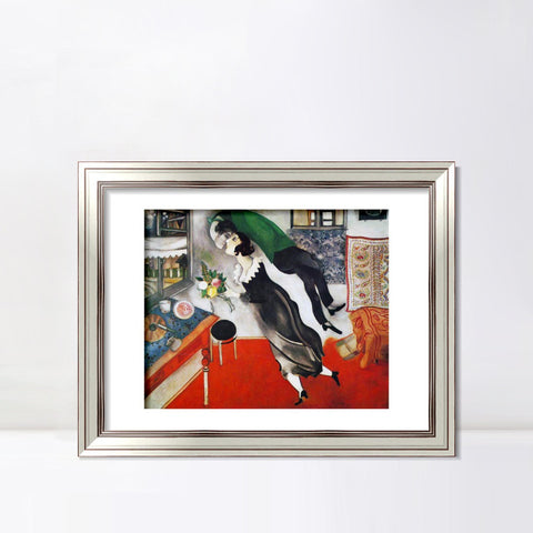 INVIN ART Framed Canvas Art Giclee Print Birthday by Marc Chagall Wall Art Room Living Office Home Decorations