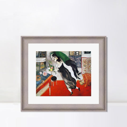 INVIN ART Framed Canvas Art Giclee Print Birthday by Marc Chagall Wall Art Room Living Office Home Decorations