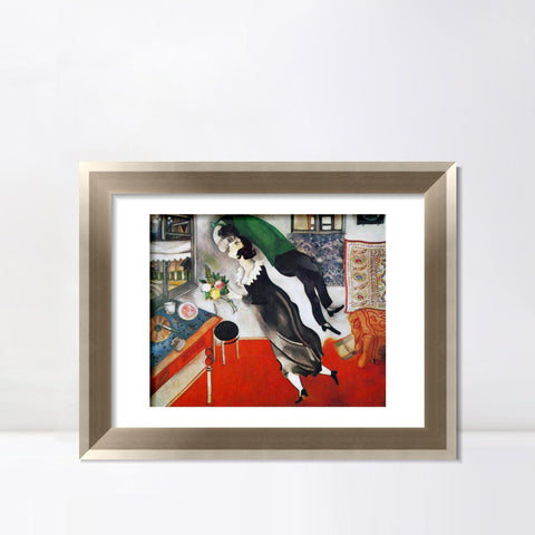 INVIN ART Framed Canvas Art Giclee Print Birthday by Marc Chagall Wall Art Room Living Office Home Decorations
