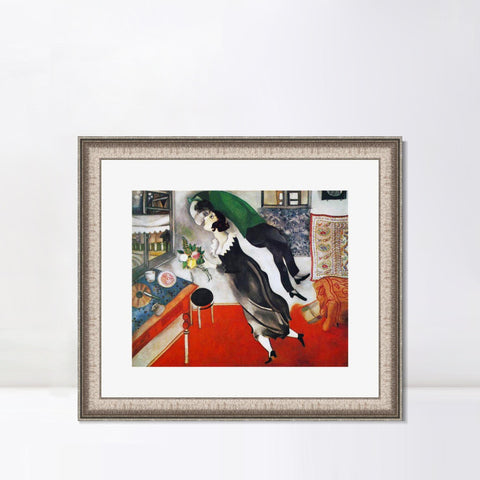 INVIN ART Framed Canvas Art Giclee Print Birthday by Marc Chagall Wall Art Room Living Office Home Decorations