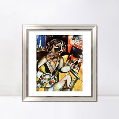INVIN ART Framed Canvas Art Giclee Print Self-Portrait With Seven Fingers by Marc Chagall Wall Art Room Living Office Home Decorations