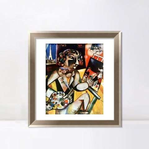 INVIN ART Framed Canvas Art Giclee Print Self-Portrait With Seven Fingers by Marc Chagall Wall Art Room Living Office Home Decorations