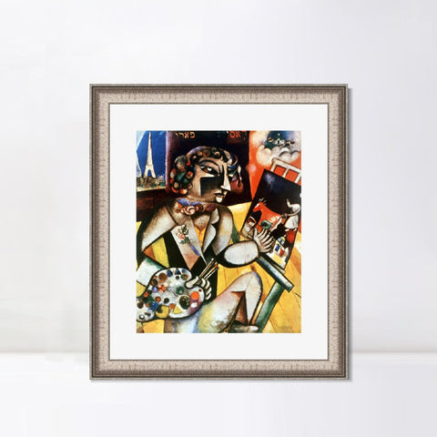 INVIN ART Framed Canvas Art Giclee Print Self-Portrait With Seven Fingers by Marc Chagall Wall Art Room Living Office Home Decorations