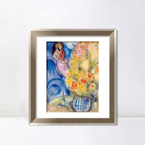 INVIN ART Framed Canvas Art Giclee Print Flower 3 by Marc Chagall Wall Art Room Living Office Home Decorations