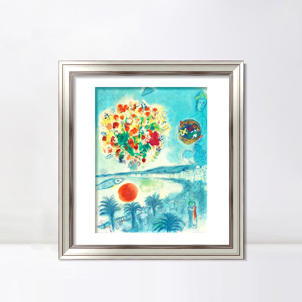 INVIN ART Framed Canvas Art Giclee Print Flower and sun by Marc Chagall Wall Art Room Living Office Home Decorations