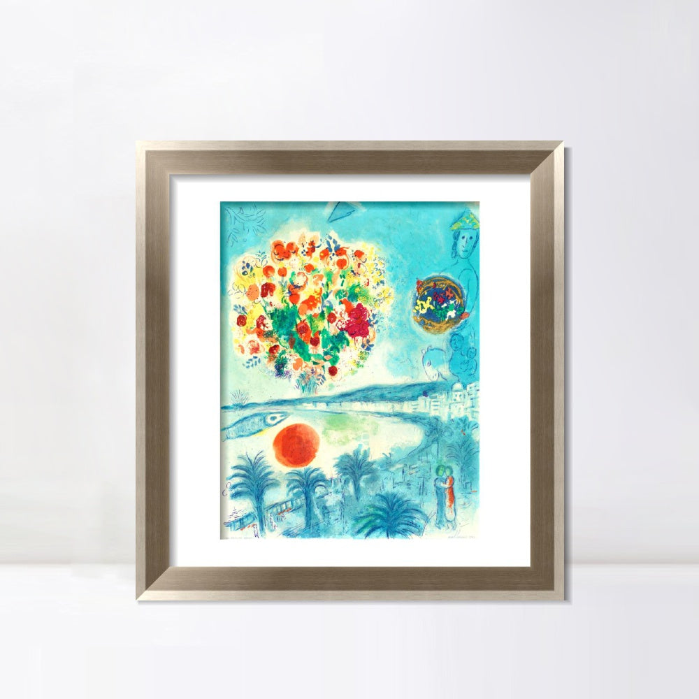 INVIN ART Framed Canvas Art Giclee Print Flower and sun by Marc Chagall Wall Art Room Living Office Home Decorations