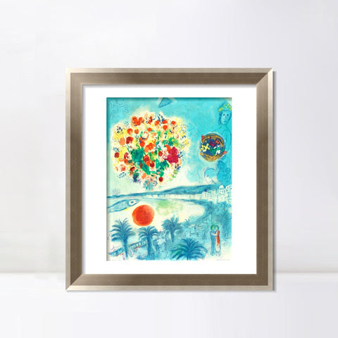 INVIN ART Framed Canvas Art Giclee Print Flower and sun by Marc Chagall Wall Art Room Living Office Home Decorations