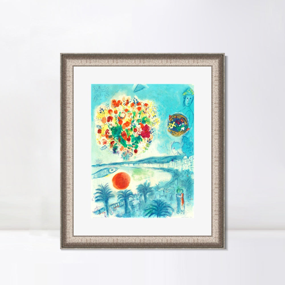 INVIN ART Framed Canvas Art Giclee Print Flower and sun by Marc Chagall Wall Art Room Living Office Home Decorations