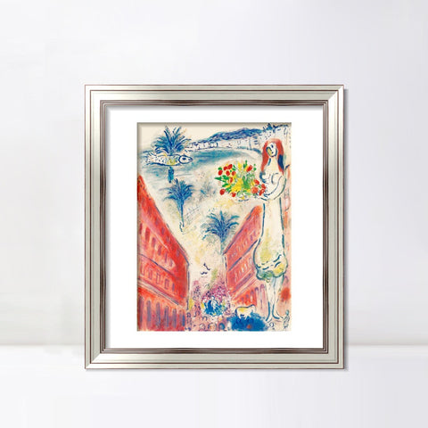INVIN ART Framed Canvas Art Giclee Print Celebrating by Marc Chagall Wall Art Room Living Office Home Decorations