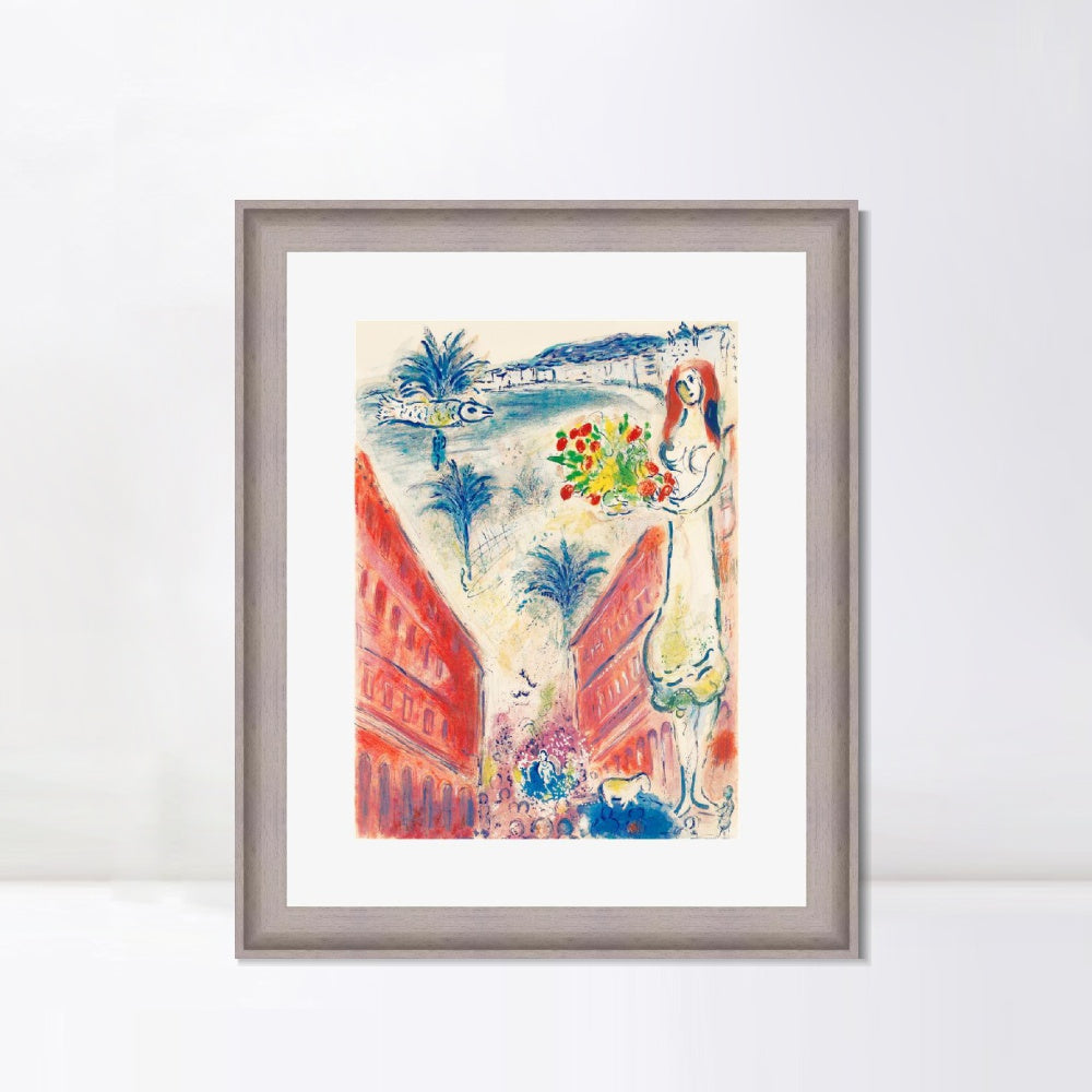 INVIN ART Framed Canvas Art Giclee Print Celebrating by Marc Chagall Wall Art Room Living Office Home Decorations