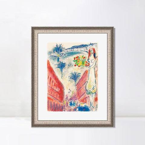 INVIN ART Framed Canvas Art Giclee Print Celebrating by Marc Chagall Wall Art Room Living Office Home Decorations