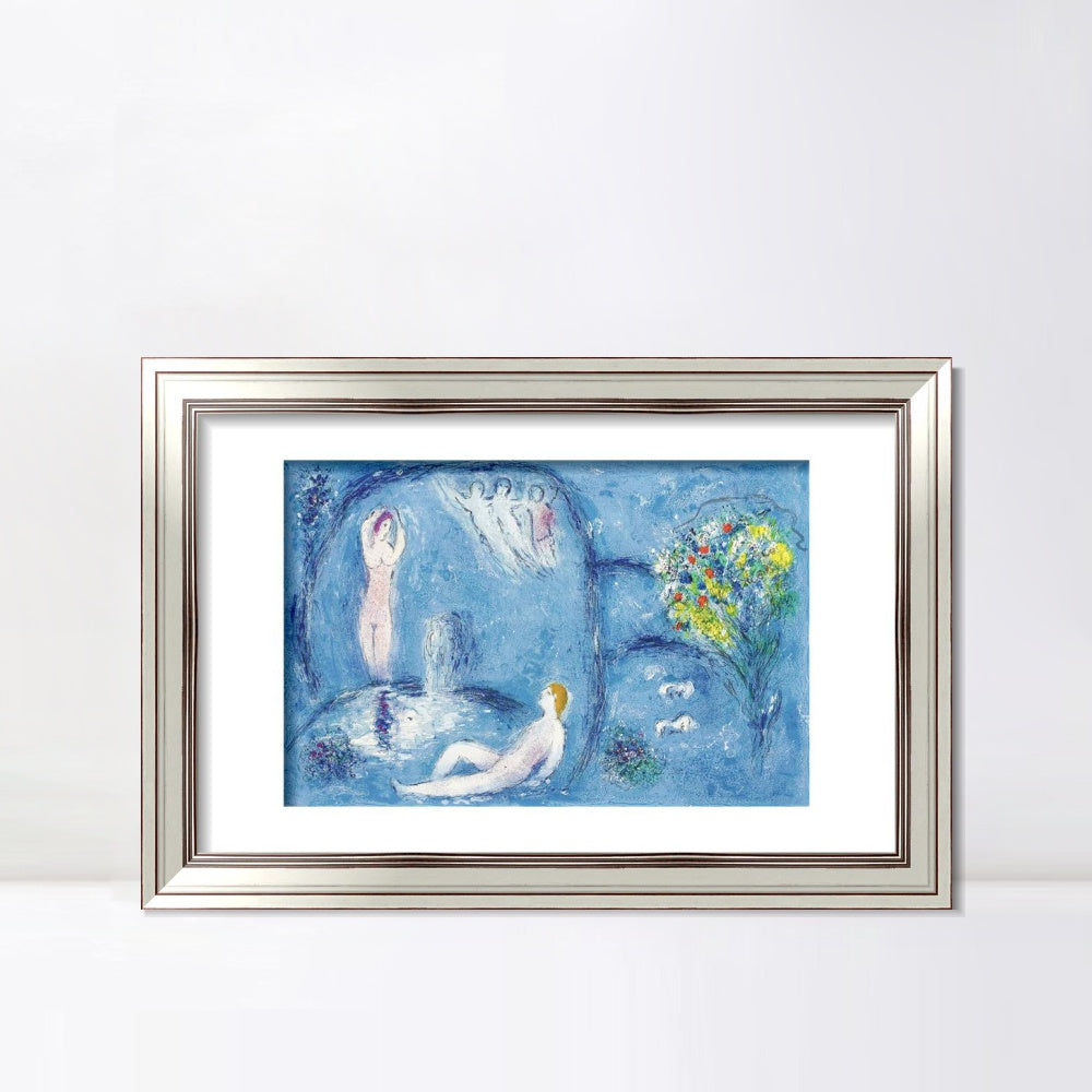 INVIN ART Framed Canvas Art Giclee Print Bath by Marc Chagall Wall Art Room Living Office Home Decorations