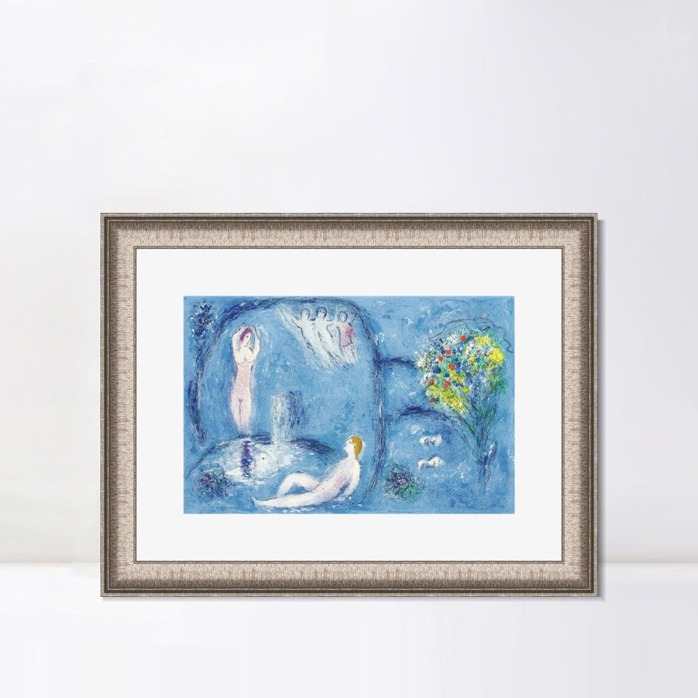 INVIN ART Framed Canvas Art Giclee Print Bath by Marc Chagall Wall Art Room Living Office Home Decorations