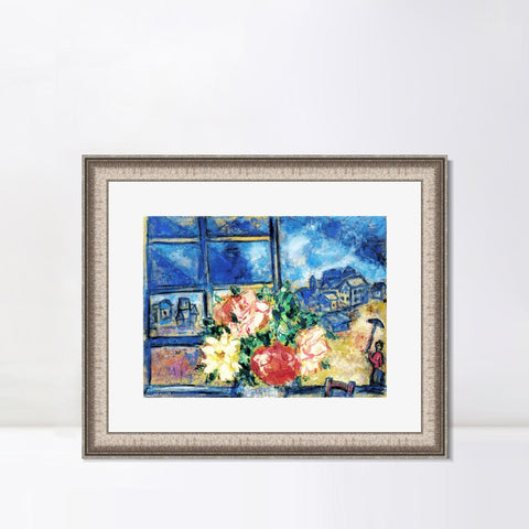 INVIN ART Framed Canvas Art Giclee Print Flower 13 by Marc Chagall Wall Art Room Living Office Home Decorations