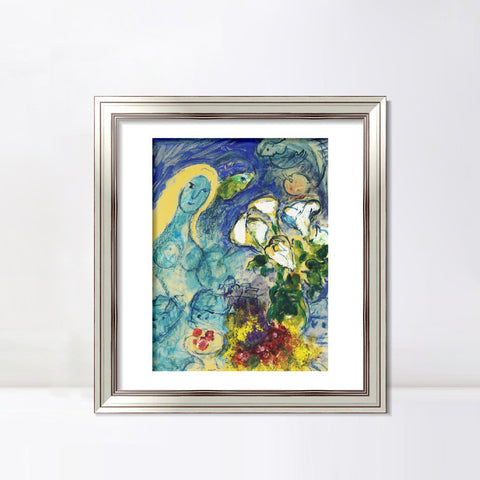 INVIN ART Framed Canvas Art Giclee Print Flower 9 by Marc Chagall Wall Art Room Living Office Home Decorations