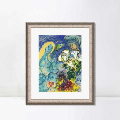INVIN ART Framed Canvas Art Giclee Print Flower 9 by Marc Chagall Wall Art Room Living Office Home Decorations