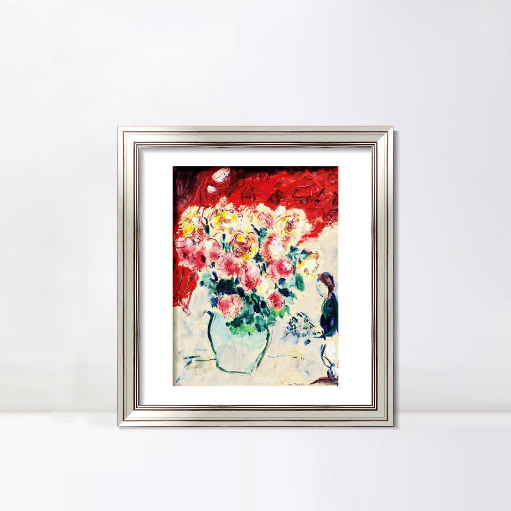 INVIN ART Framed Canvas Art Giclee Print Flower 10 by Marc Chagall Wall Art Room Living Office Home Decorations