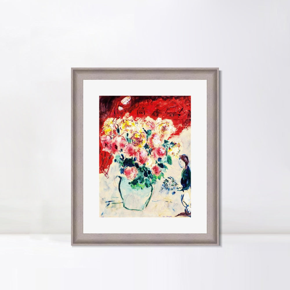 INVIN ART Framed Canvas Art Giclee Print Flower 10 by Marc Chagall Wall Art Room Living Office Home Decorations