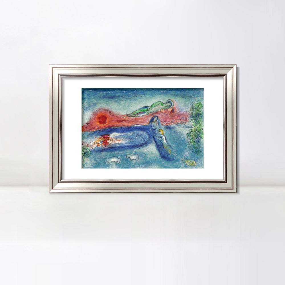 INVIN ART Framed Canvas Art Giclee Print Women and sheep by Marc Chagall Wall Art Room Living Office Home Decorations