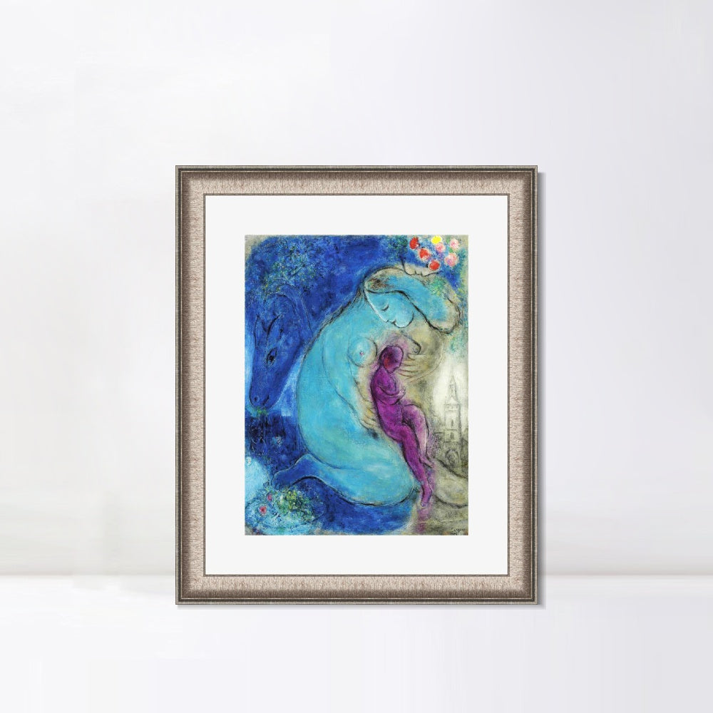 INVIN ART Framed Canvas Art Giclee Print Mother and baby by Marc Chagall Wall Art Room Living Office Home Decorations