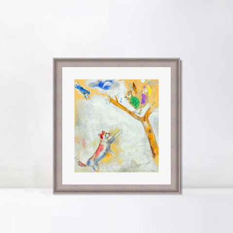 INVIN ART Framed Canvas Art Giclee Print Bird and wolf by Marc Chagall Wall Art Room Living Office Home Decorations