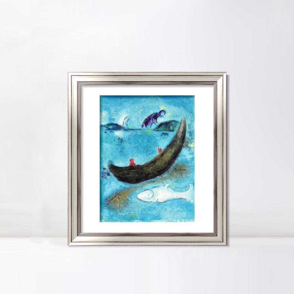 INVIN ART Framed Canvas Art Giclee Print Boat and fish by Marc Chagall Wall Art Room Living Office Home Decorations