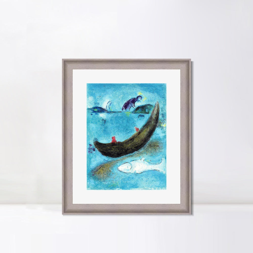 INVIN ART Framed Canvas Art Giclee Print Boat and fish by Marc Chagall Wall Art Room Living Office Home Decorations