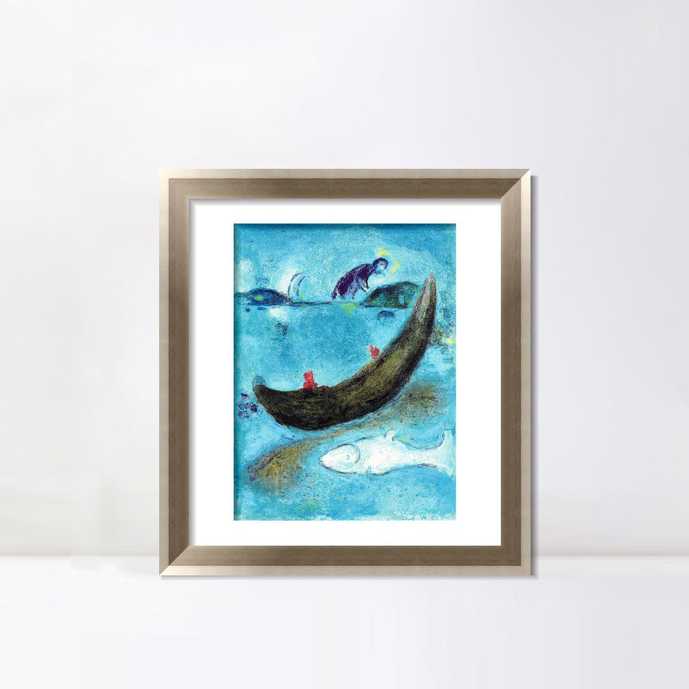 INVIN ART Framed Canvas Art Giclee Print Boat and fish by Marc Chagall Wall Art Room Living Office Home Decorations