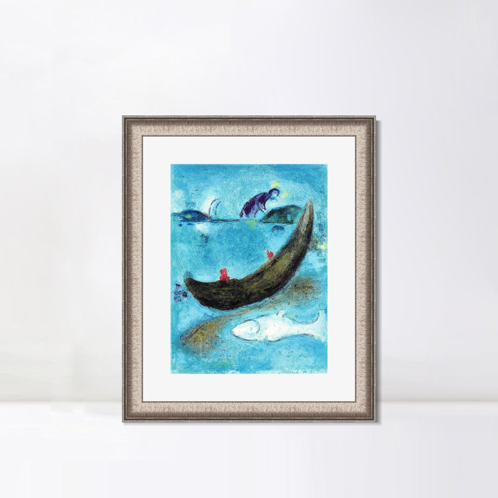 INVIN ART Framed Canvas Art Giclee Print Boat and fish by Marc Chagall Wall Art Room Living Office Home Decorations